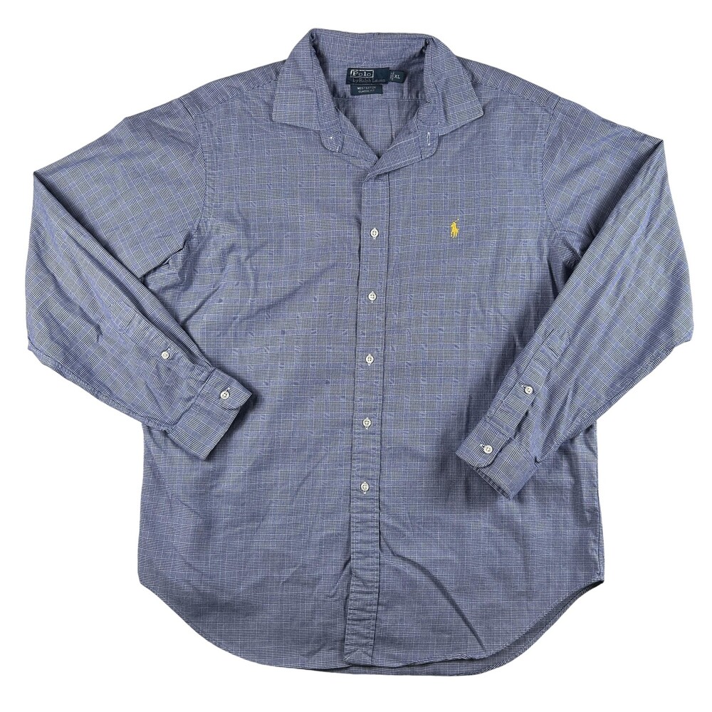 Polo Ralph Lauren Shirt Mens XL Blue Check Long Sleeve Button Down Classic Fit